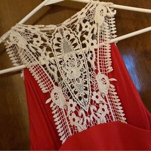 Red Sleeveless Dress with Lace Detail